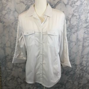 White Button Up Shirt With Lace On The Sleeves